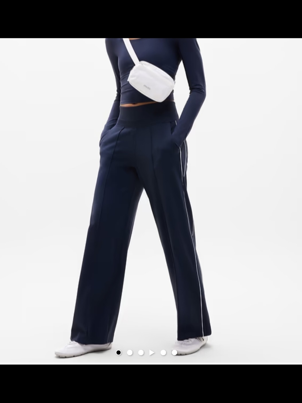 Athleta Venice Wide Leg Track Pants in Navy/White